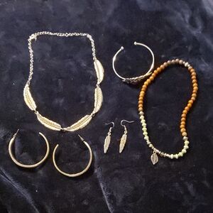 Gold and Silver Feather Jewelry Set
